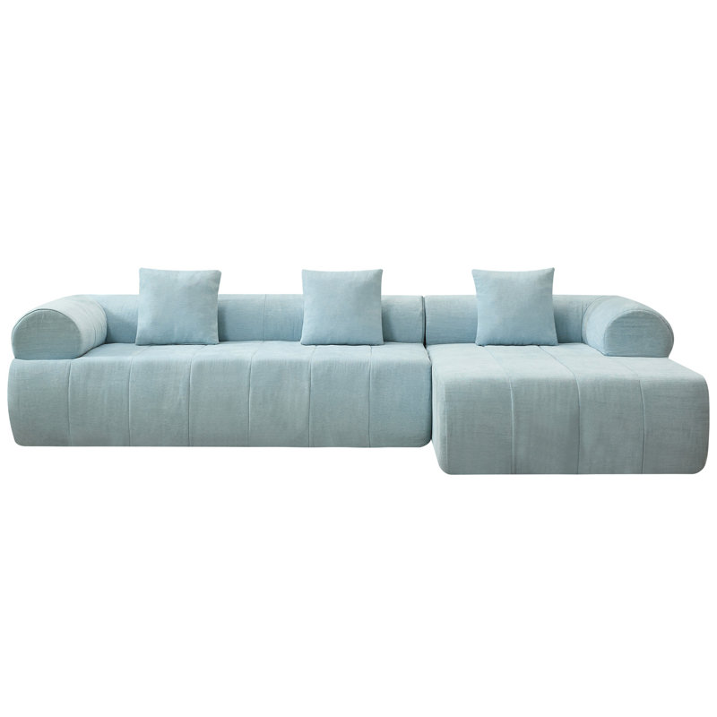 Canapé 2 pièces avec méridienne et fauteuil, Bleu