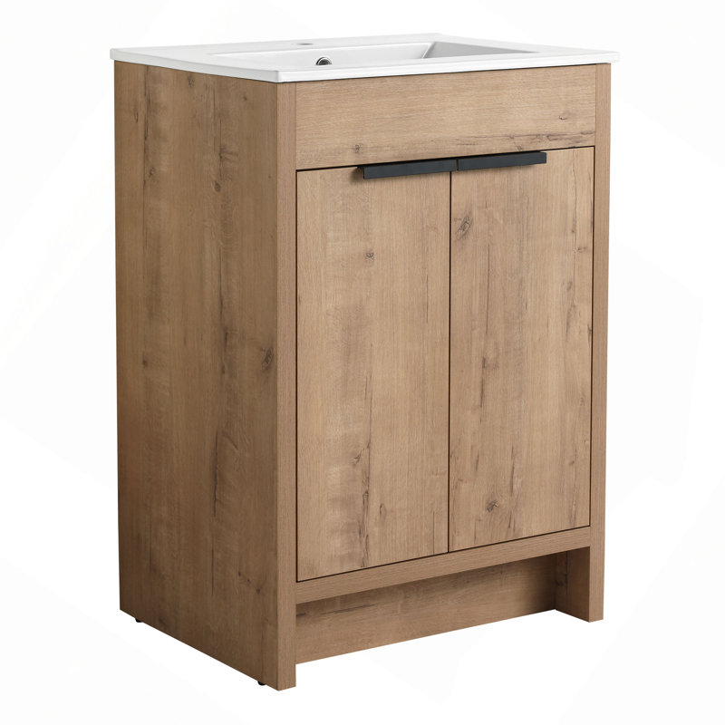 Meuble-lavabo autoportant 24 po avec 2 portes d'armoire à fermeture en douceur, seulement meuble-lavabo sans comptoir