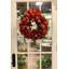 Holiday Wreath with Red Ornaments, Pinescones and Red and Gold Ribbon