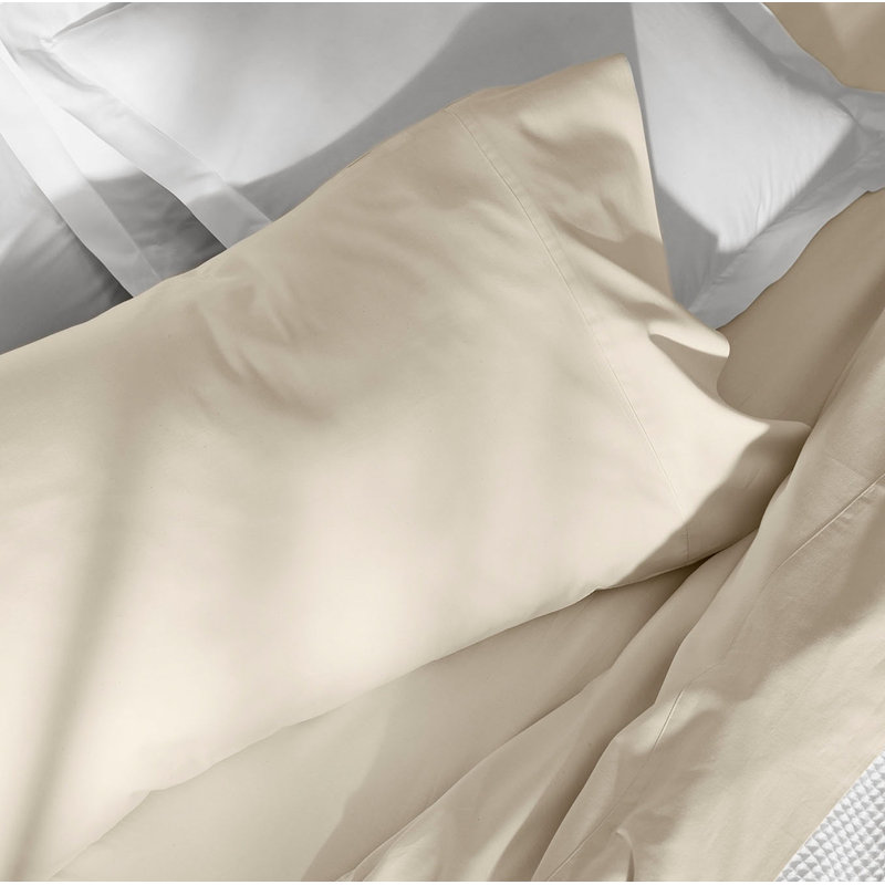 Percale Hemmed Sheet Set, California King Sheet Set with 2 King Pillowcases, Natural