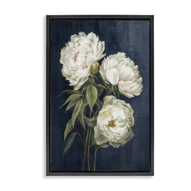  «Blossoms on Blue» par Alex Black, Cadre flottant noir de jais, H 25 po x l 17 po