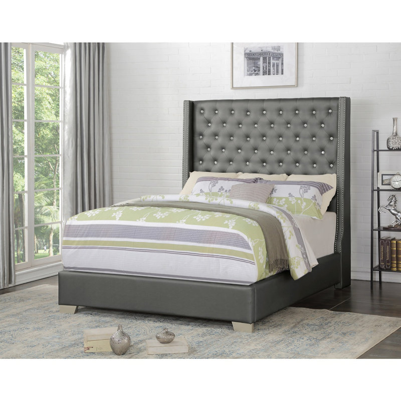 Harley-Rose Upholstered Platform Bed, Queen, Silver
