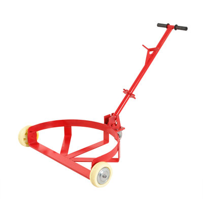 55 Gallon Drum Dolly, 1200Lbs Capacity, With 2 Fixed Pu Wheels And 1 Swivel Wheel - Low Profile Steel Oil Drum Caddy Oil Barrel Drum Roller Hand Cart