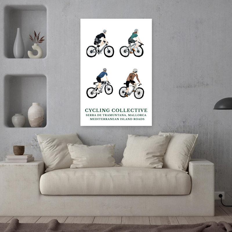 Art mural contemporain aquarelle à vélo, 36" H x 24" W