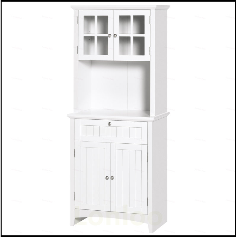 Elegant Buffet with Hutch, Kitchen Pantry Storage Cabinet with Framed Glass Door, Drawer, and Microwave Space