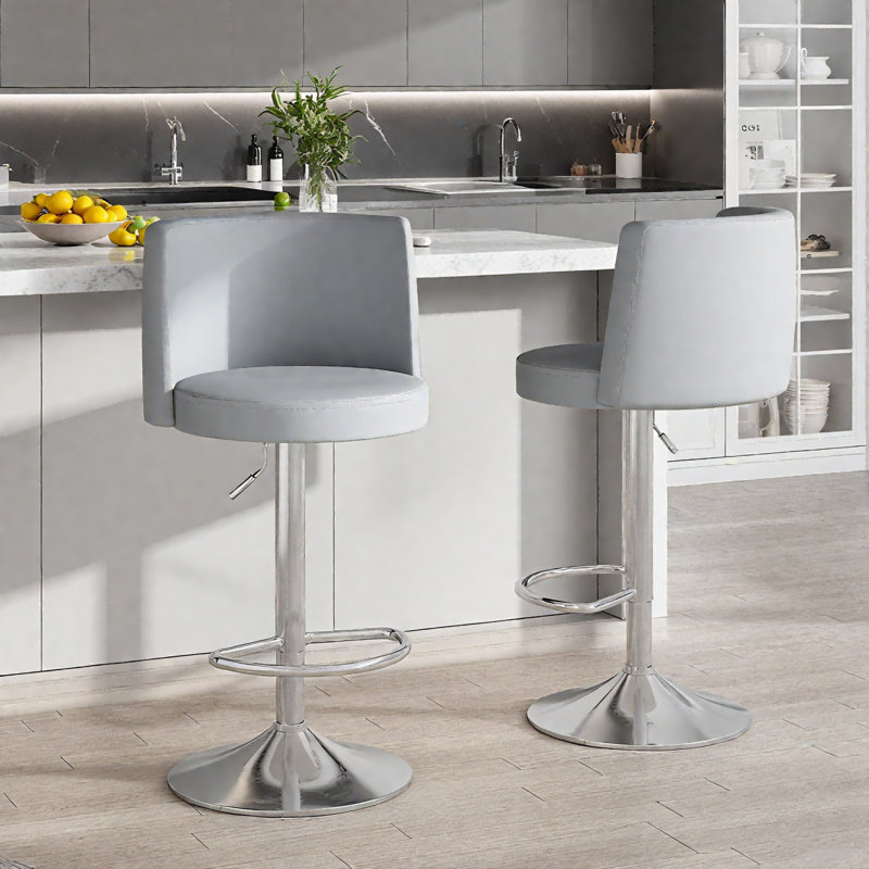 Counter Height Bar Stools, Kitchen Island Barstools Set Of 2, Adjustable Upholstered Swivel Counter Stool, Bar Height Island Chairs With Back & Footrest