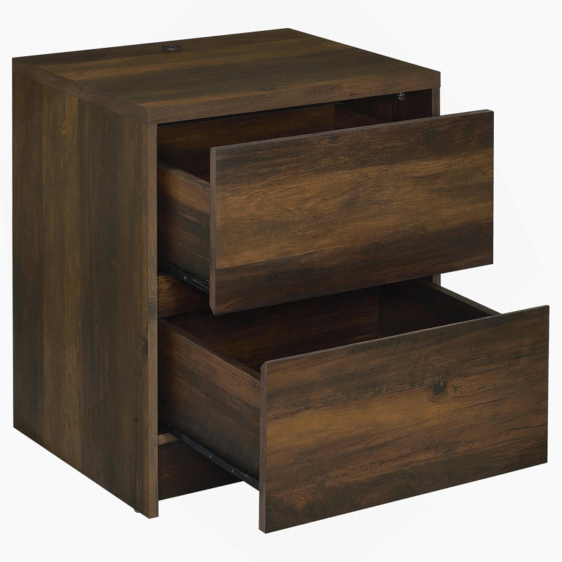 Table de chevet à 2 tiroirs en pin foncé avec lumières DEL et USB, Vert foncé