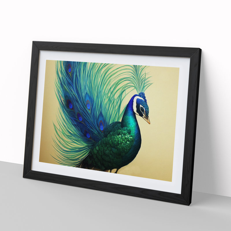 XH1022-6851X Peacock In Watercolour - Picture Frame Print, Black, 34cm H x 46cm W x 2cm D