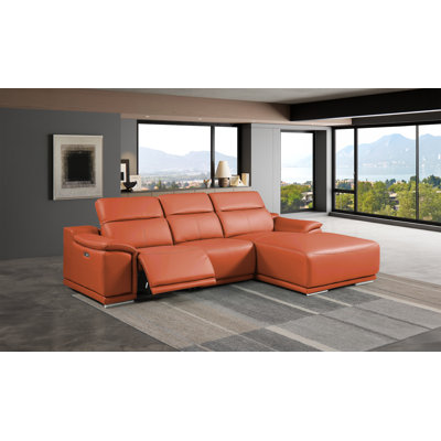 Canapé modulaire en cuir italien DivanItalia Camel 3 pièces faisant face à la droite avec 1 fauteuil inclinable électrique et appuis-tête réglables