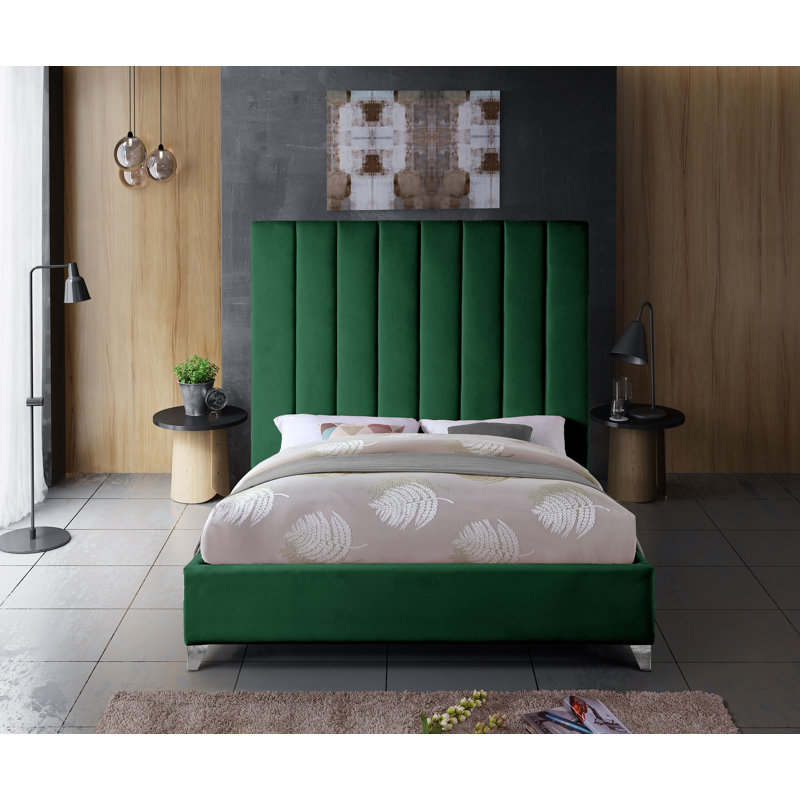 Lit plateforme tapissier Sibert, Double, Velours vert