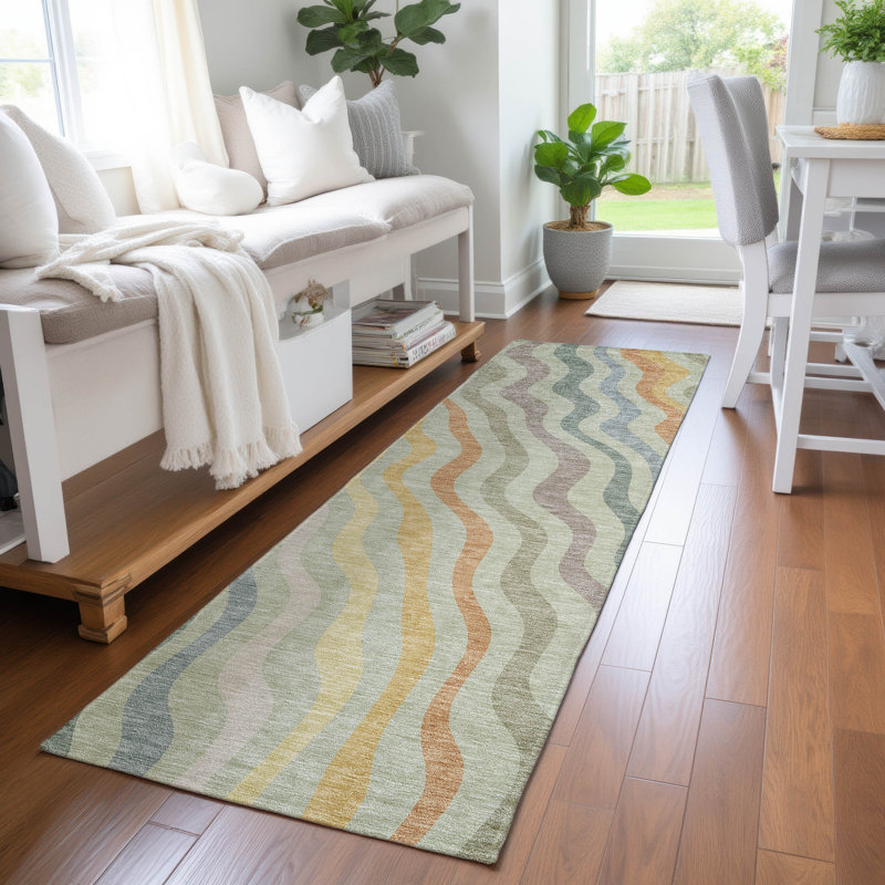 Machine Washable Indoor/Outdoor Chantille ACN2570 Abstract Rug, Runner 2'3" x 7'6", Celery
