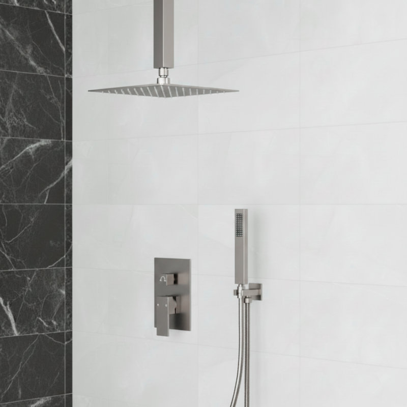 10" High-Pressure Rainfall Shower System, Ceiling-Mount Faucet Set with Handheld Spray, Pressure-Balanced Valve