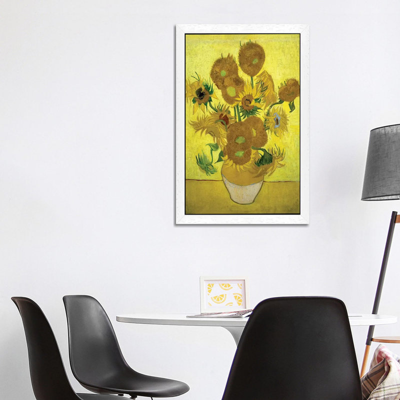Sunflowers (Repetition Of The Fourth Version), 1889 by Vincent Van Gogh - Floater Frame Painting on Canvas, White Framed