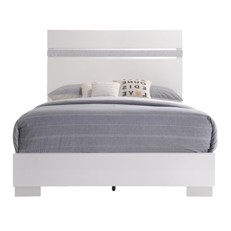 Kontos White High Gloss Queen Panel Bed