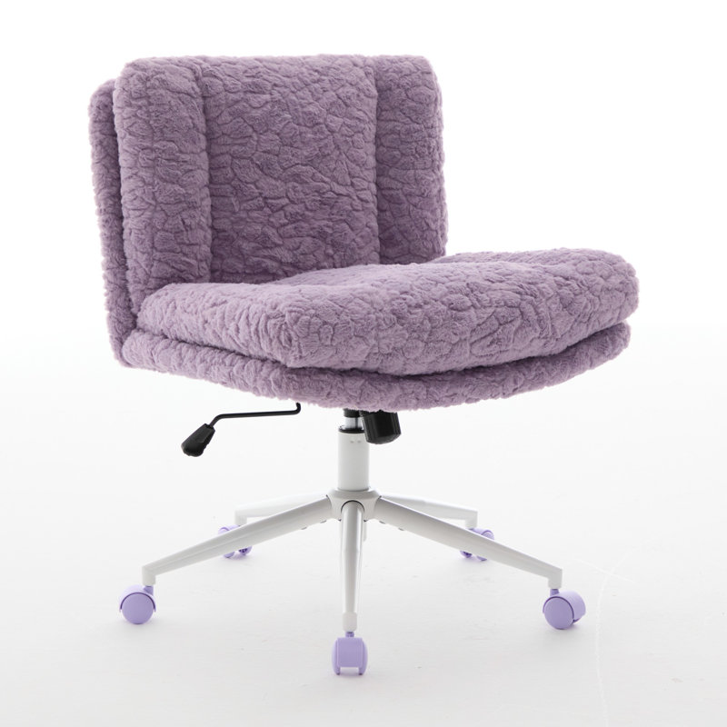 Wide Seat Criss Cross Legged Office Chair,Armless Office Desk Chair Modern Vanity Chair With Wheels, Violet