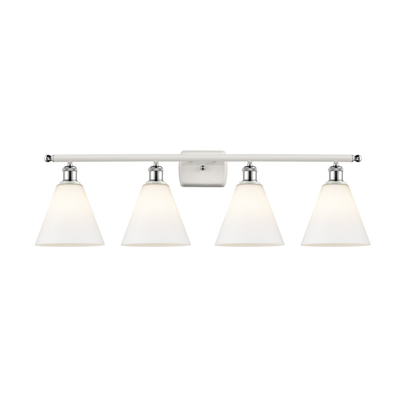Éclairage pour salle de bain 4 lumières Hanny, Blanc mat, Chrome blanc poli, Incandescente