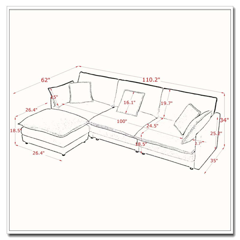 Canapé-lit modulaire en L avec repose-pieds, canapé convertible surdimensionné pour 4 personnes, Noir