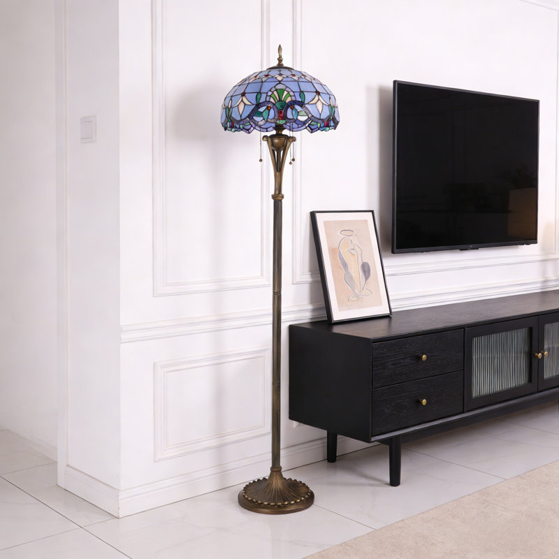 Lampe sur pied en verre coloré de style baroque à 3 lumières avec ampoules Tiffany