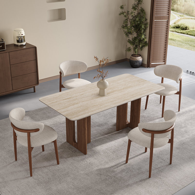 Ensemble de table de salle à manger 5 pièces pour 4 personnes, ensemble de coin repas rectangulaire en pierre avec 4 chaises rembourrées pour la cuisine, coin repas, petit espace