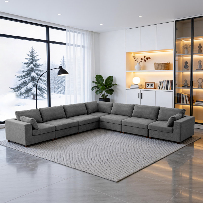 Canapé d'angle rembourré avec 3 repose-pieds
