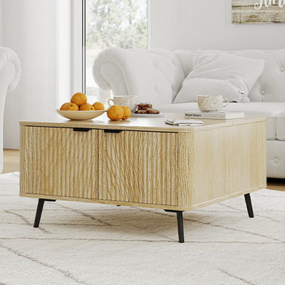 Lift up Coffee Table, Lift up Desktop Central Table, with Large Hidden Storage Room, Open Shelves by Ebern Designs