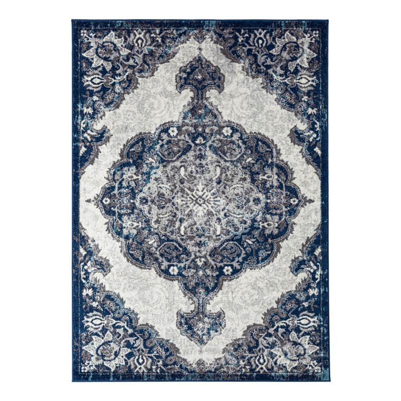 Tapis oriental performance d'intérieur bleu marine Honig, Rectangle 2 pi x 3 pi