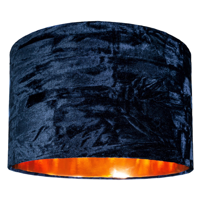 Modern Crushed Velvet Lamp Shade with Shiny Paper Inner, Midnight Blue, 20cm H x 30cm W x 30cm D