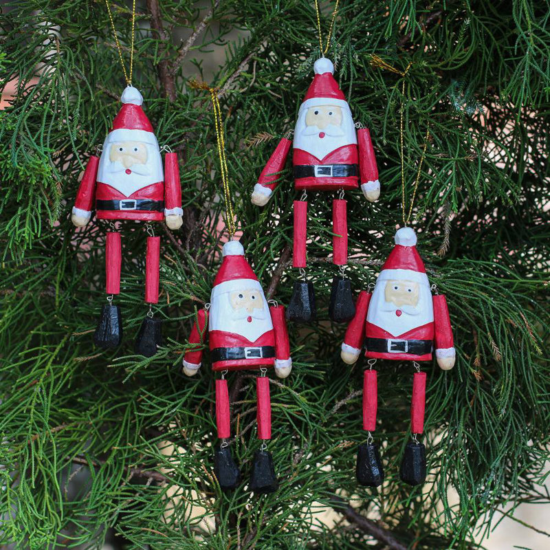 Dancing Santas Wood Ornaments