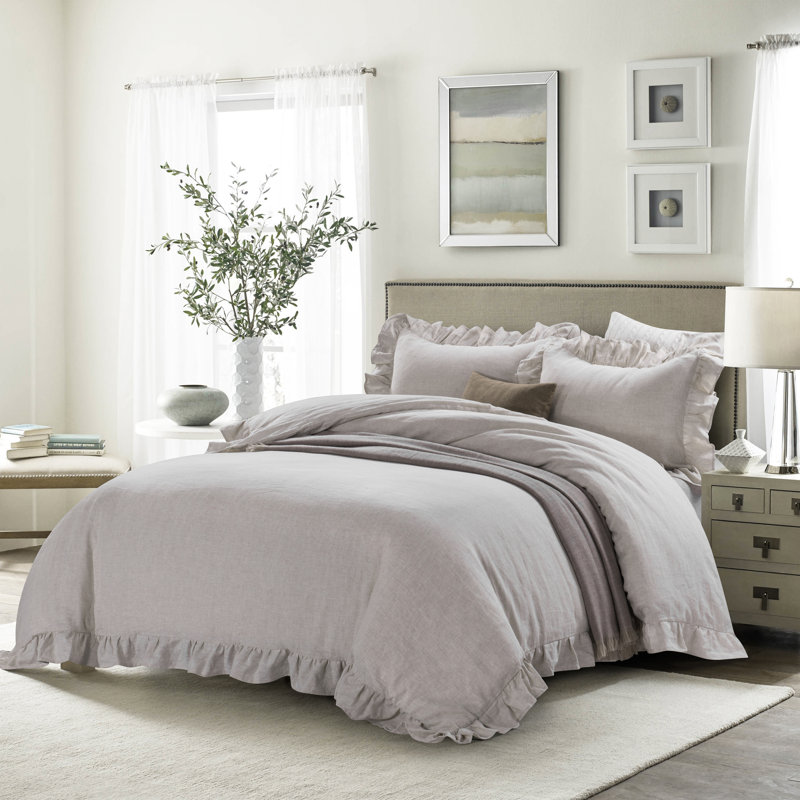 Ensemble de housse de couette 100% lin français Meadow Park | Ensemble de literie 3 pièces délavé à la pierre | Certifié OEKO-TEX