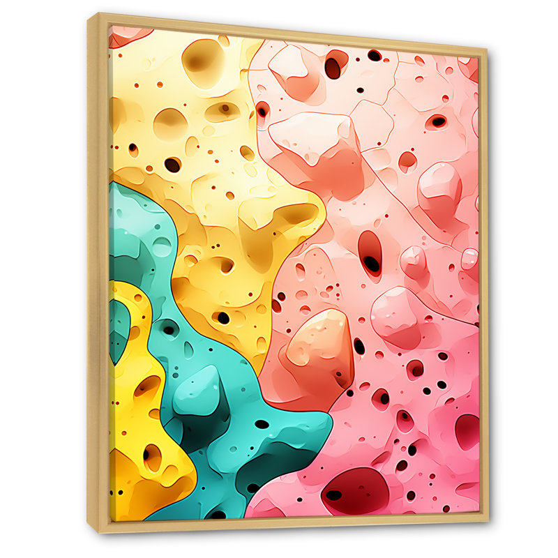 «Pink Cubist Marine Exploration II» - art mural corail, Cadre flottant brun, H 44 po x l 34 po x P 1,5 po