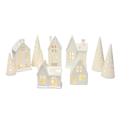 10 pc Ceramic LED Holiday Village Set