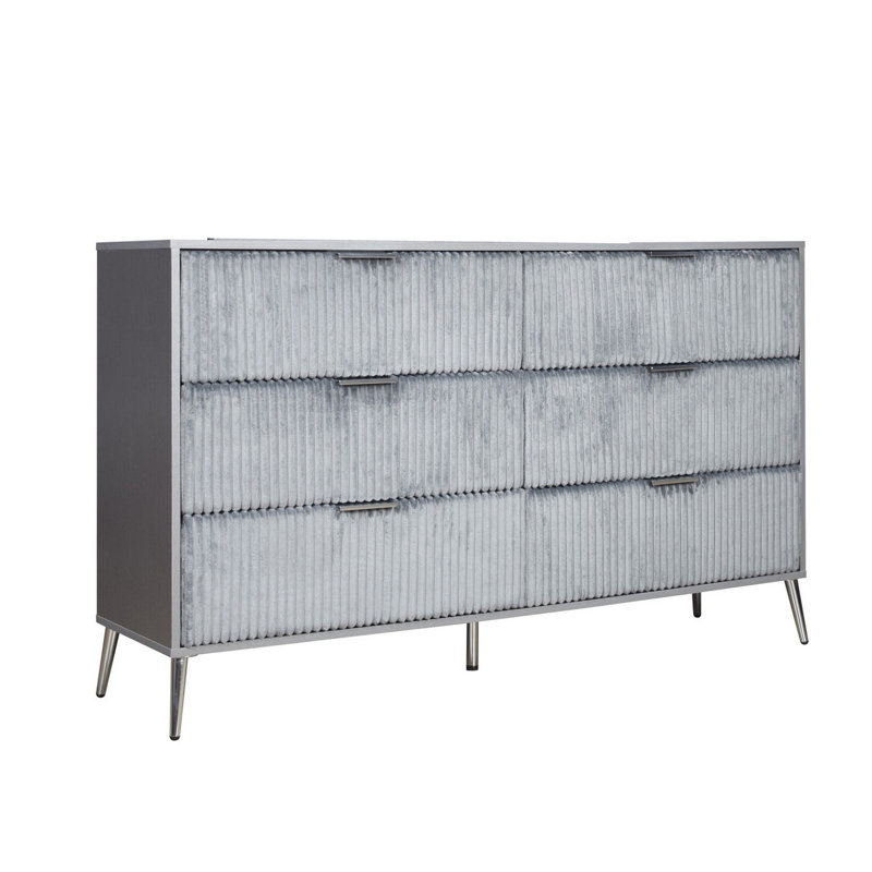 Kiersha 6 - Drawer Dresser, Gray/Nickel