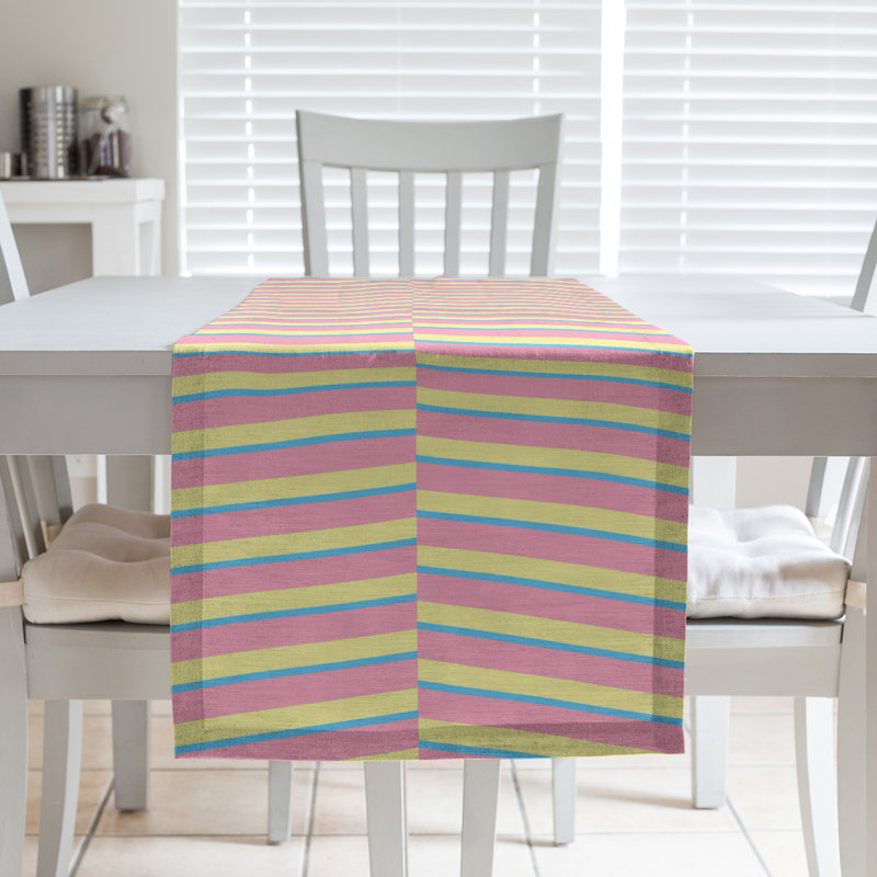 Fractured Stripes Table Runner, 16" x 72", Pink/Blue/Yellow