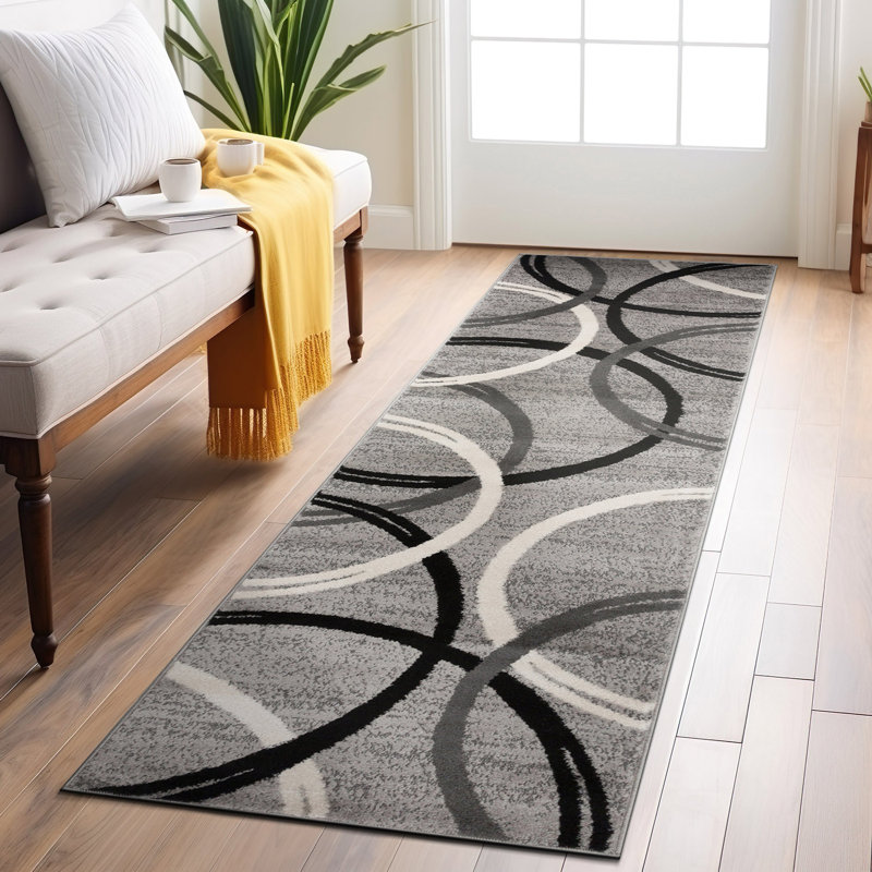 Devonshire Abstract Gray/Black/Ivory Area Rug, Runner 2'7" x 6'
