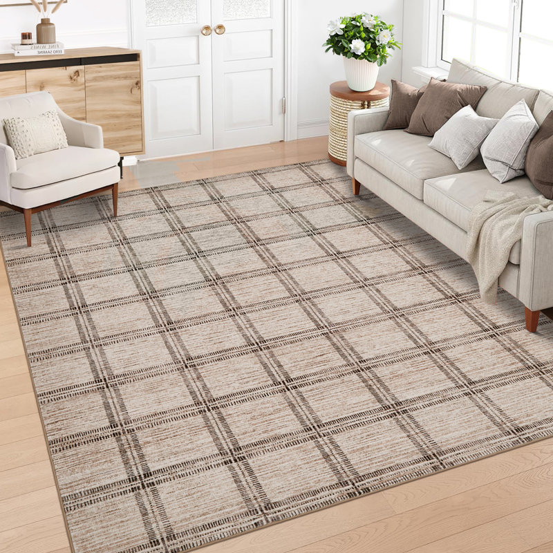 Tapis lavable à la machine Vintage, Bleu, Rectangle 5 pi x 7 pi