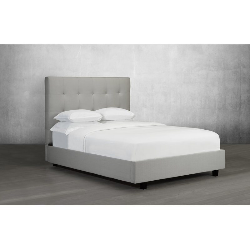 Lit plateforme en tissu d’ameublement Strasser, Grand, Lin - Gris