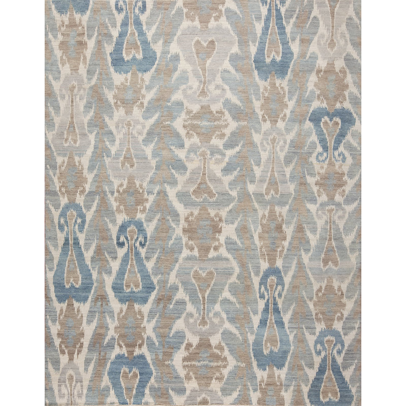 Jazz Hand Knotted Wool Area Rug in Ivory, Rectangle 8' x 10'