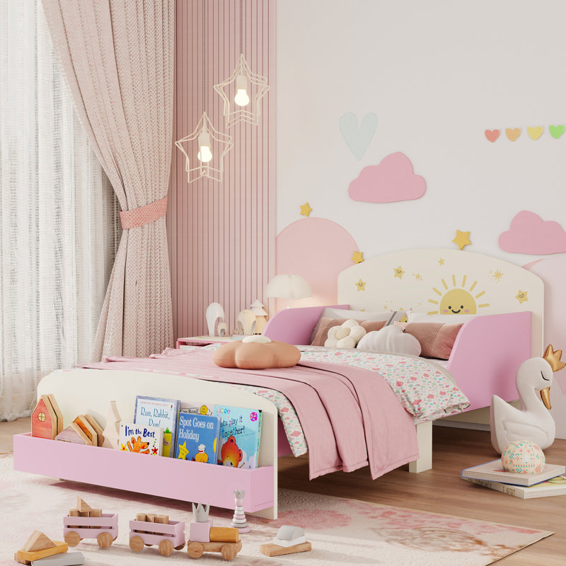 AIYAPLAY Toddler Bed with Storage Guardrails for Ages 3-8 140 x 70cm Pink