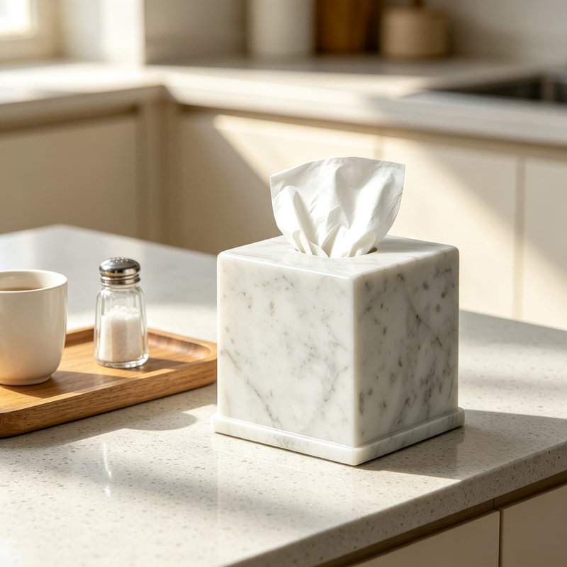 Couvercle de boîte à mouchoirs en marbre naturel pour mouchoirs en cube, élégant porte-mouchoirs en pierre blanche de Carrare pour la décoration de la salle de bain, de la chambre et du comptoir de la cuisine