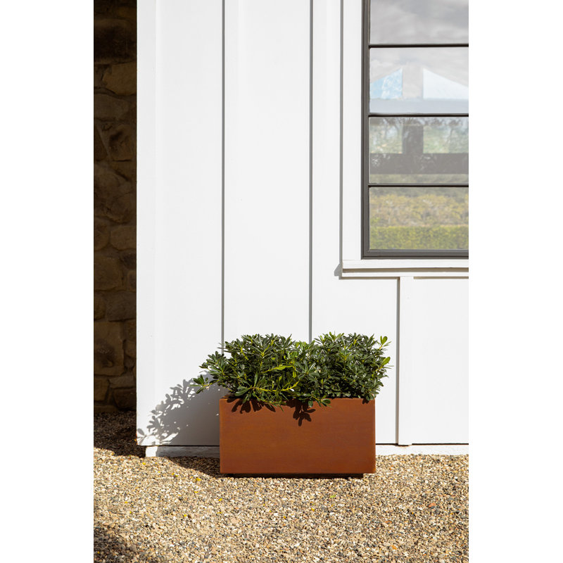 Sleek Deep Brown Corten Steel Rectangular Planter Box