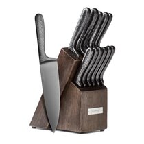  White and Gold Knife Set with Block Self Sharpening - 14 Piece  Luxurious Titanium Coated Gold and White Kitchen Knife Set & Ashwood Knife  Block with Sharpener - Knife Sets for