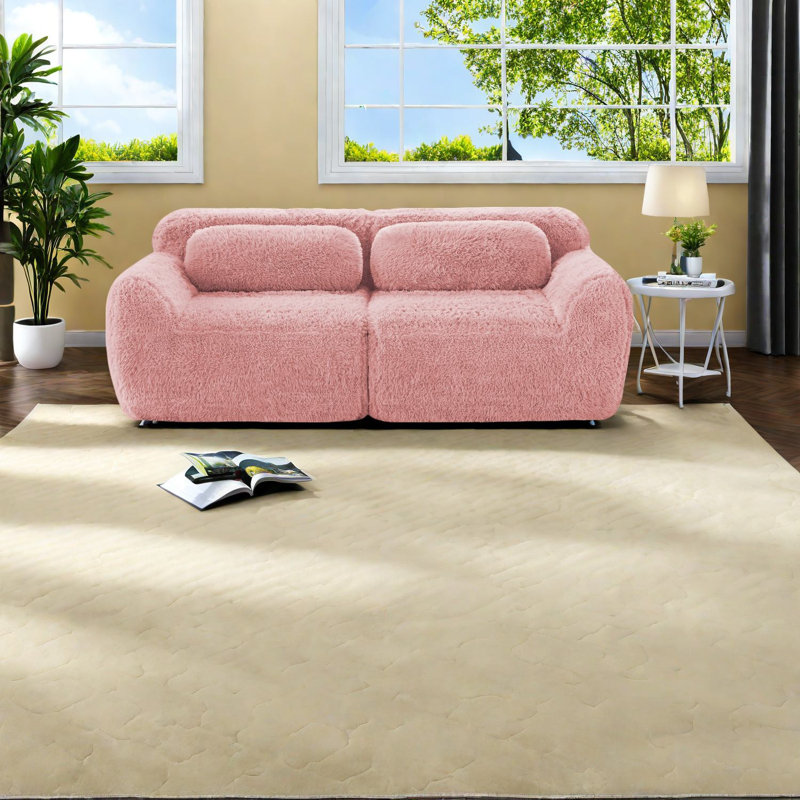 Canapé modulaire compact à 2 places moderne, tissu rose moelleux pour le salon