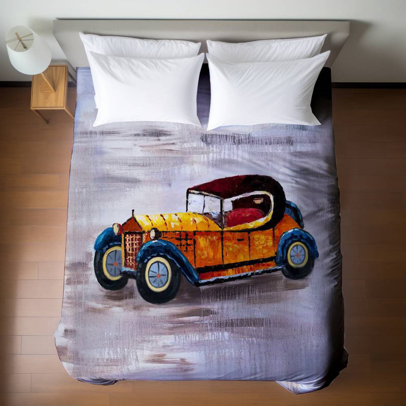 Housse de couette voiture jaune - décoration de chambre voiture bleue