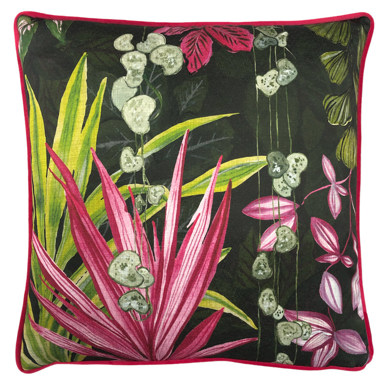 Floral Cushion With Filling, 50cm H x 30cm W x 3cm D, Pink/Green