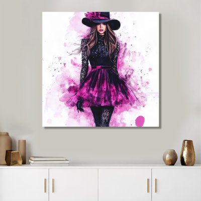 Illustration de mode en rose et noir - femme Glam, impression murale en métal