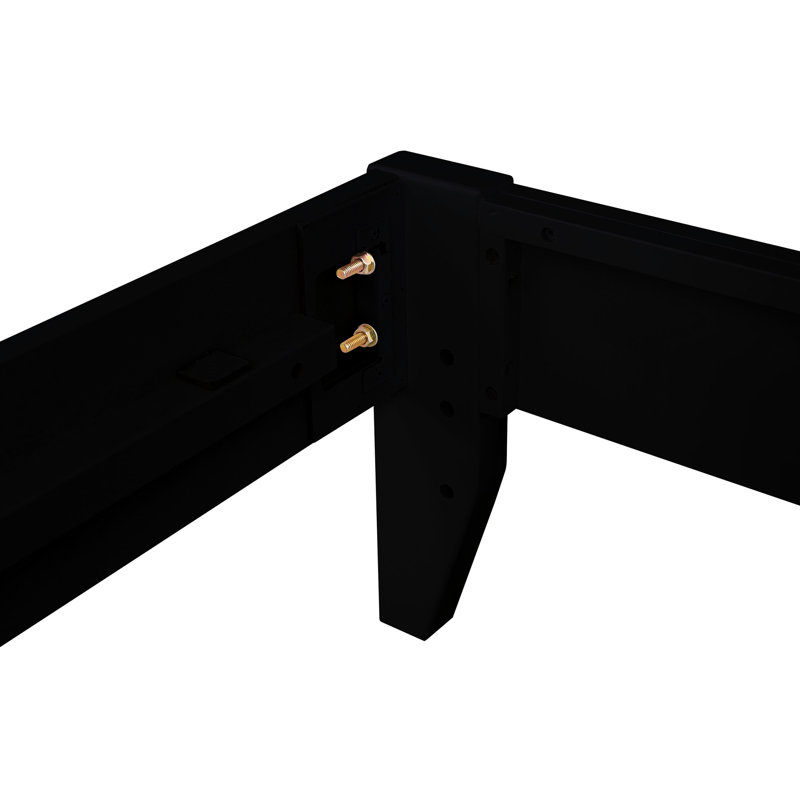 Structure de grand lit en bois franc asiatique et contreplaqué à profil bas, adaptable pour la chambre à coucher, finition noire, cadre de chambre à coucher élégant, bois franc de pin, conception universelle, sans sommier tapissier,