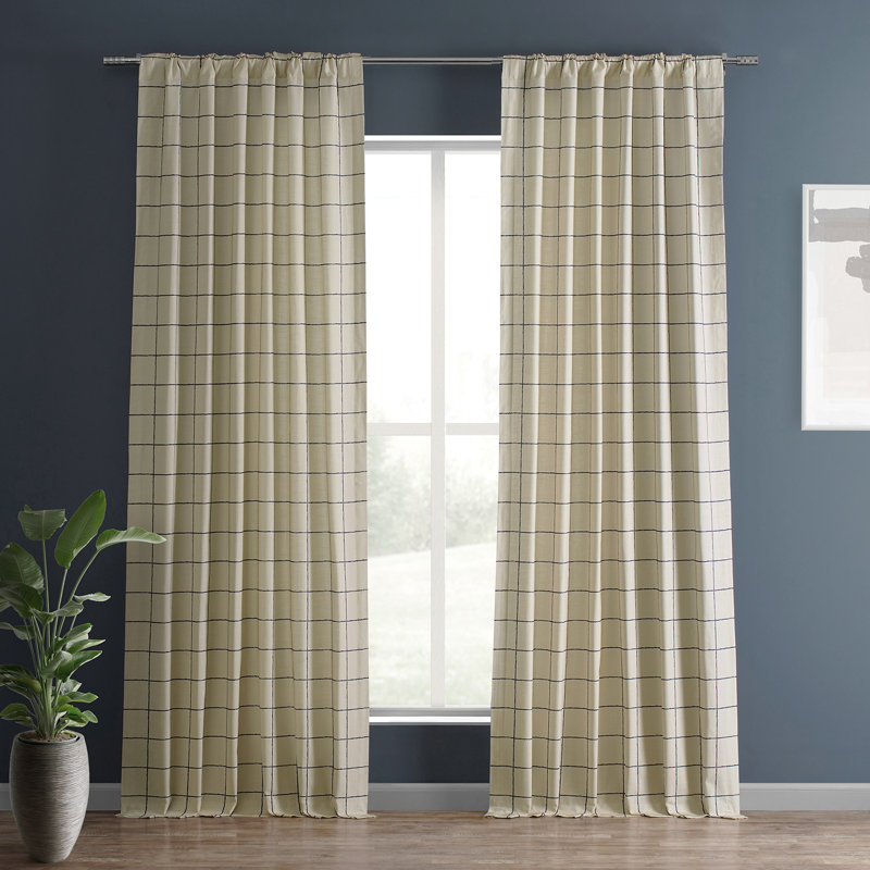 Zulfikar Serenity Plaid Textured Printed Cotton Light Filtering Curtains - Single Panel, 50" W x 96" L