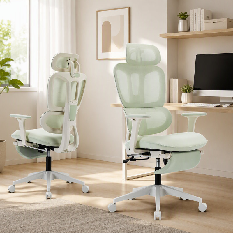 Chaise de bureau ergonomique avec repose-pieds, Mesh, Green, White