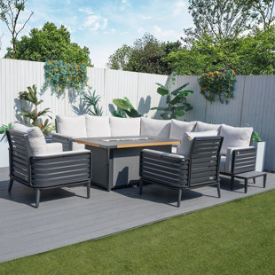 Steaven 9-Piece Patio Sets With Fire Pit Table