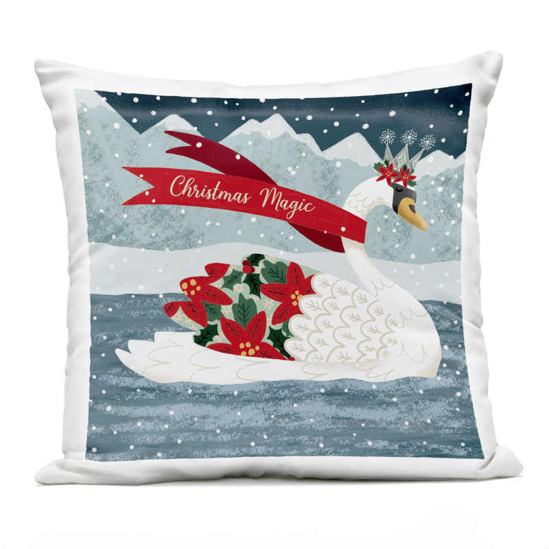 Coussin extérieur Christmas Magic Enchanted Swan, imprimé par Jilly Jack Designs